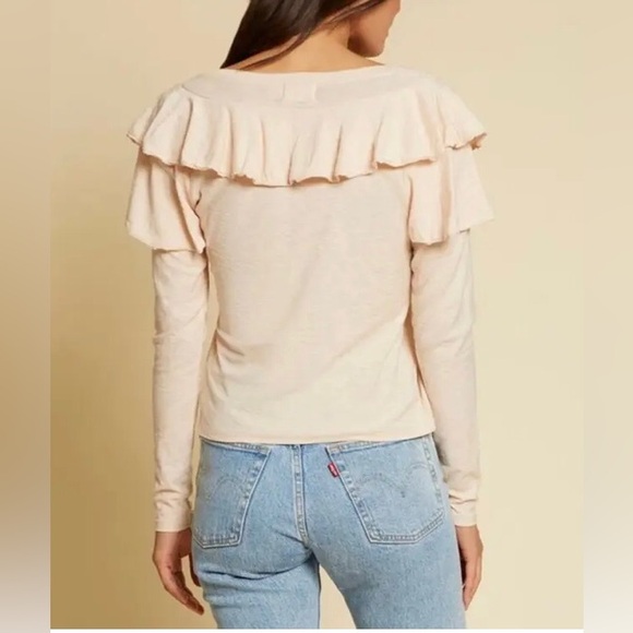 Nation LTD top S Kelsey Beige Ruffle Luxury Romantic long sleeve - Picture 2 of 15